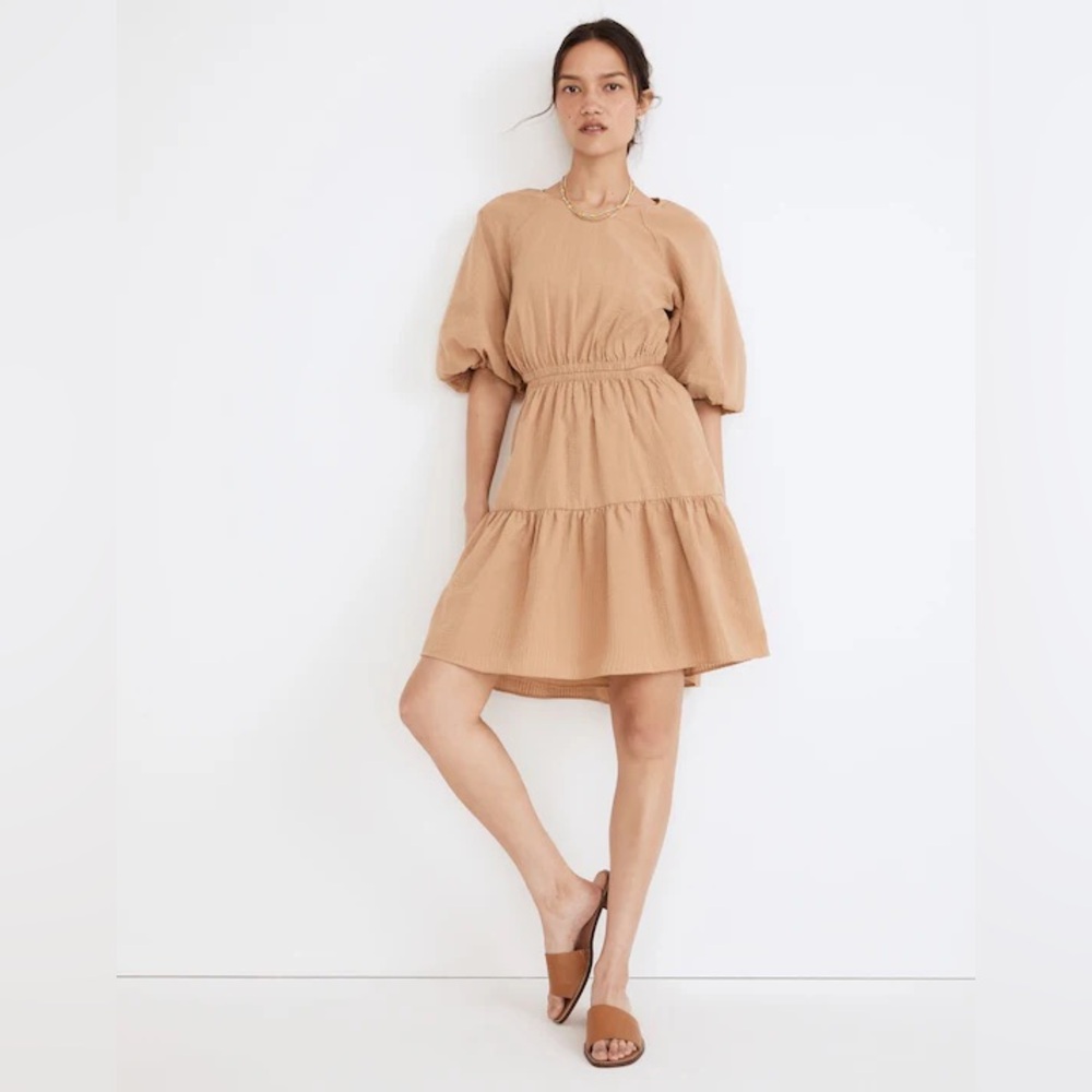 Madewell Seersucker Puff-Sleeve‎ Cutout Mini Dress xxl